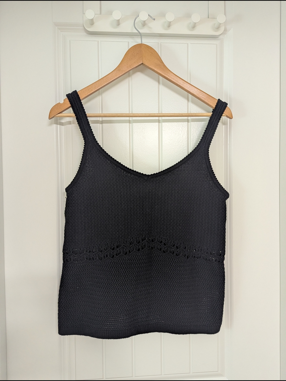 Old Navy Black Knit Tank Top with Lace-Style Waist Detail